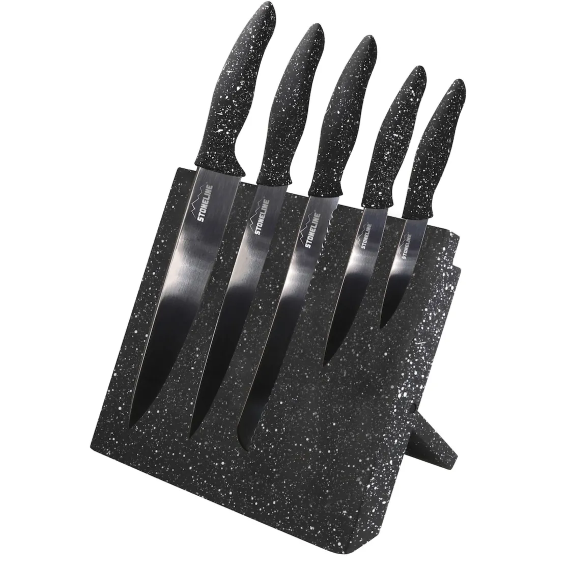 Koch- & Küchenmesser|Die moderne Hausfrau STONELINE Edelstahl Messer Set 5-teilig mit Messerblock | Schwarz