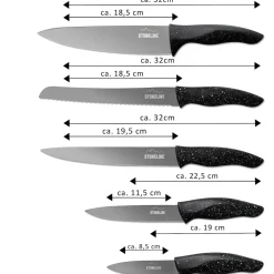 Koch- & Küchenmesser|Die moderne Hausfrau STONELINE Edelstahl Messer Set 5-teilig mit Messerblock | Schwarz