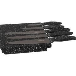 Koch- & Küchenmesser|Die moderne Hausfrau STONELINE Edelstahl Messer Set 5-teilig mit Messerblock | Schwarz