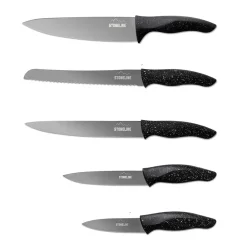 Koch- & Küchenmesser|Die moderne Hausfrau STONELINE Edelstahl Messer Set 5-teilig mit Messerblock | Schwarz