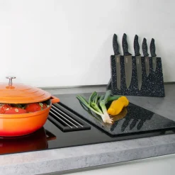 Koch- & Küchenmesser|Die moderne Hausfrau STONELINE Edelstahl Messer Set 5-teilig mit Messerblock | Schwarz