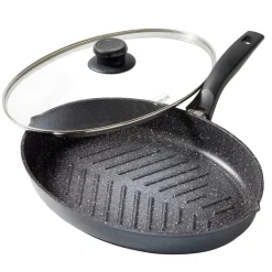 Pfannen|Die moderne Hausfrau STONELINE Fisch- und Schnitzelpfanne Oval 35x24 cm | mit Deckel
