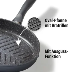 Pfannen|Die moderne Hausfrau STONELINE Fisch- und Schnitzelpfanne Oval 35x24 cm | mit Deckel