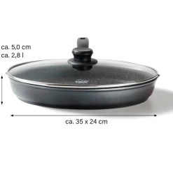 Pfannen|Die moderne Hausfrau STONELINE Fisch- und Schnitzelpfanne Oval 35x24 cm | mit Deckel