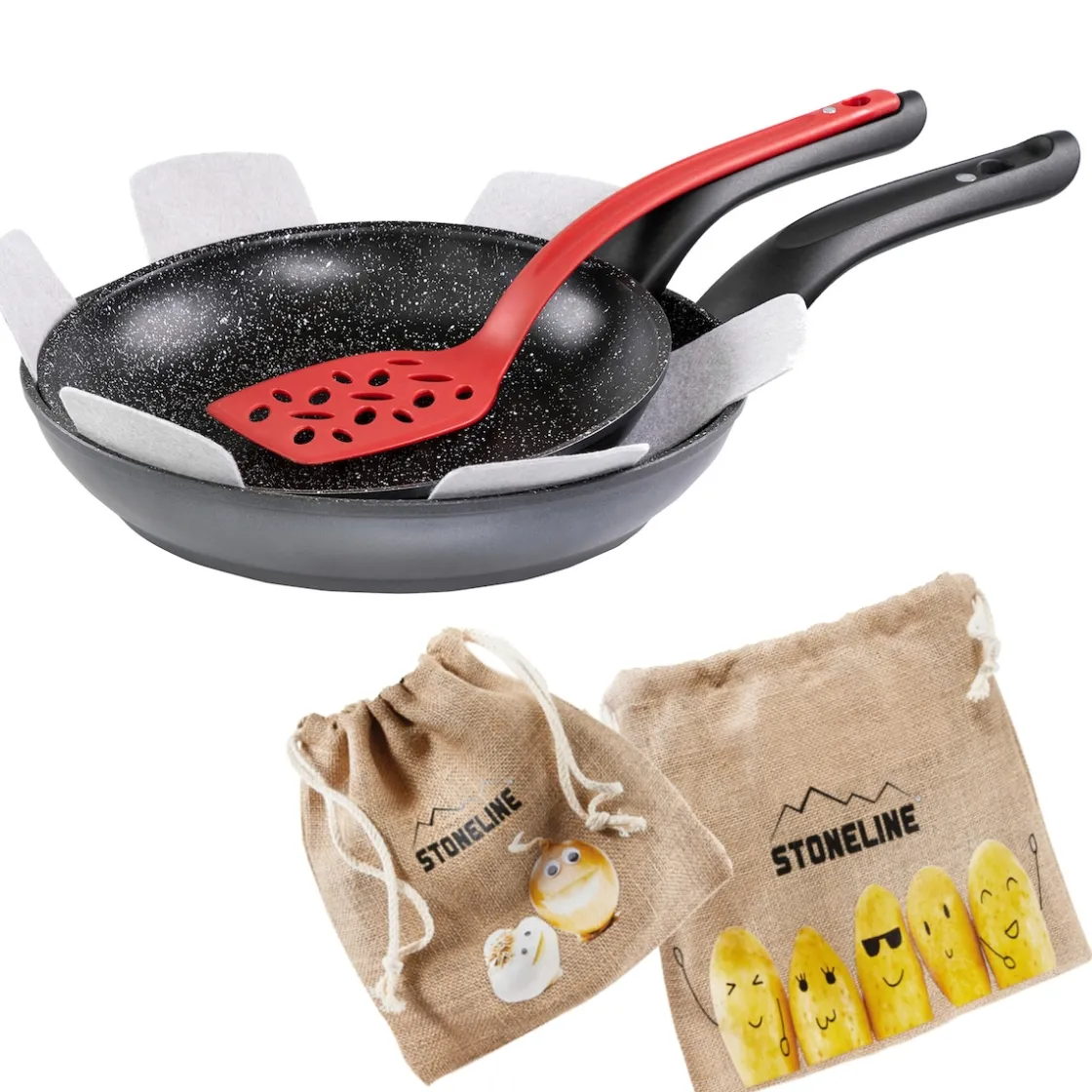 Pfannen|Die moderne Hausfrau STONELINE Made in Germany Pfannen-Set 6-teilig mit Magnet Griff | ohne Deckel - Schwarz