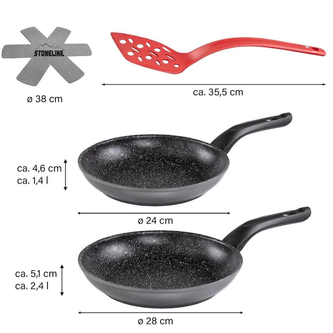 Pfannen|Die moderne Hausfrau STONELINE Made in Germany Pfannen-Set 6-teilig mit Magnet Griff | ohne Deckel - Schwarz