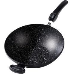 Pfannen|Die moderne Hausfrau STONELINE Made in Germany Wokpfanne 32 cm mit abnehmbarem Griff | ohne Deckel - Schwarz