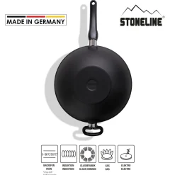 Pfannen|Die moderne Hausfrau STONELINE Made in Germany Wokpfanne 32 cm mit abnehmbarem Griff | ohne Deckel - Schwarz