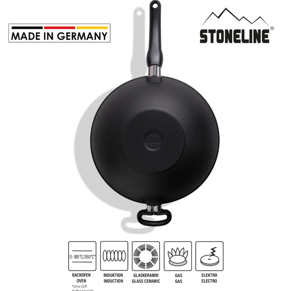 Pfannen|Die moderne Hausfrau STONELINE Made in Germany Wokpfanne 32 cm mit abnehmbarem Griff | ohne Deckel - Schwarz