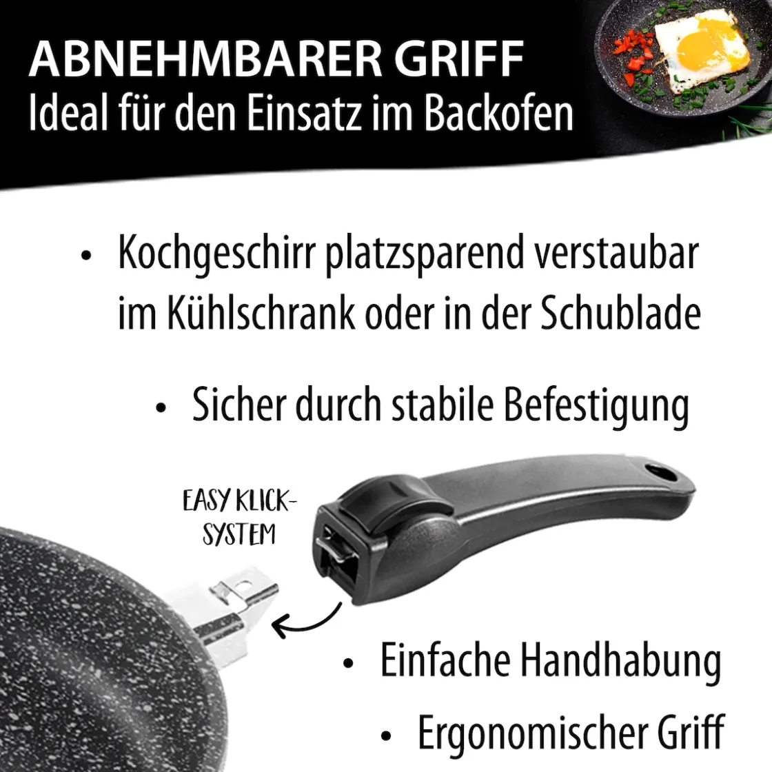 Pfannen|Die moderne Hausfrau STONELINE Made in Germany Wokpfanne 32 cm mit abnehmbarem Griff | ohne Deckel - Schwarz