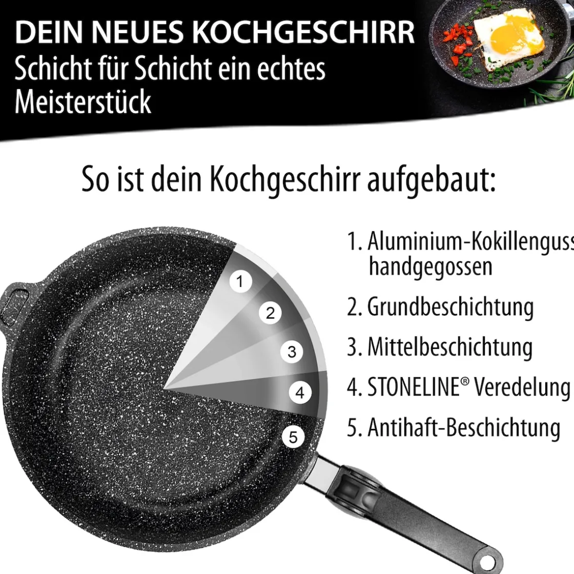 Pfannen|Die moderne Hausfrau STONELINE Made in Germany Wokpfanne 32 cm mit abnehmbarem Griff | ohne Deckel - Schwarz