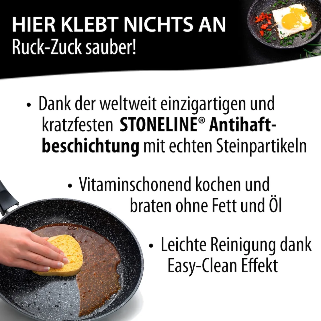 Pfannen|Die moderne Hausfrau STONELINE Made in Germany Wokpfanne 32 cm mit abnehmbarem Griff | ohne Deckel - Schwarz