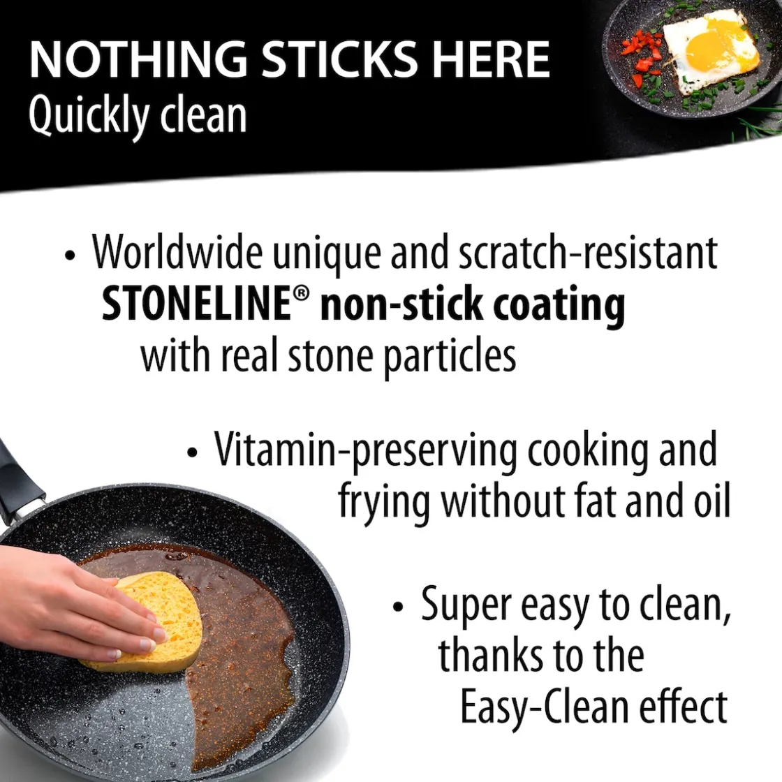 Pfannen|Die moderne Hausfrau STONELINE Made in Germany Wokpfanne 32 cm mit abnehmbarem Griff | ohne Deckel - Schwarz