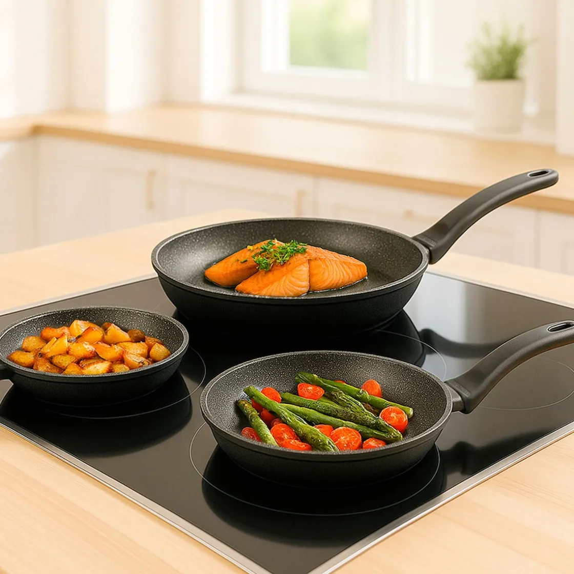 Pfannen|Die moderne Hausfrau STONELINE Made in Germany Pfannen-Set 3-teilig 20/24/28 | ohne Deckel