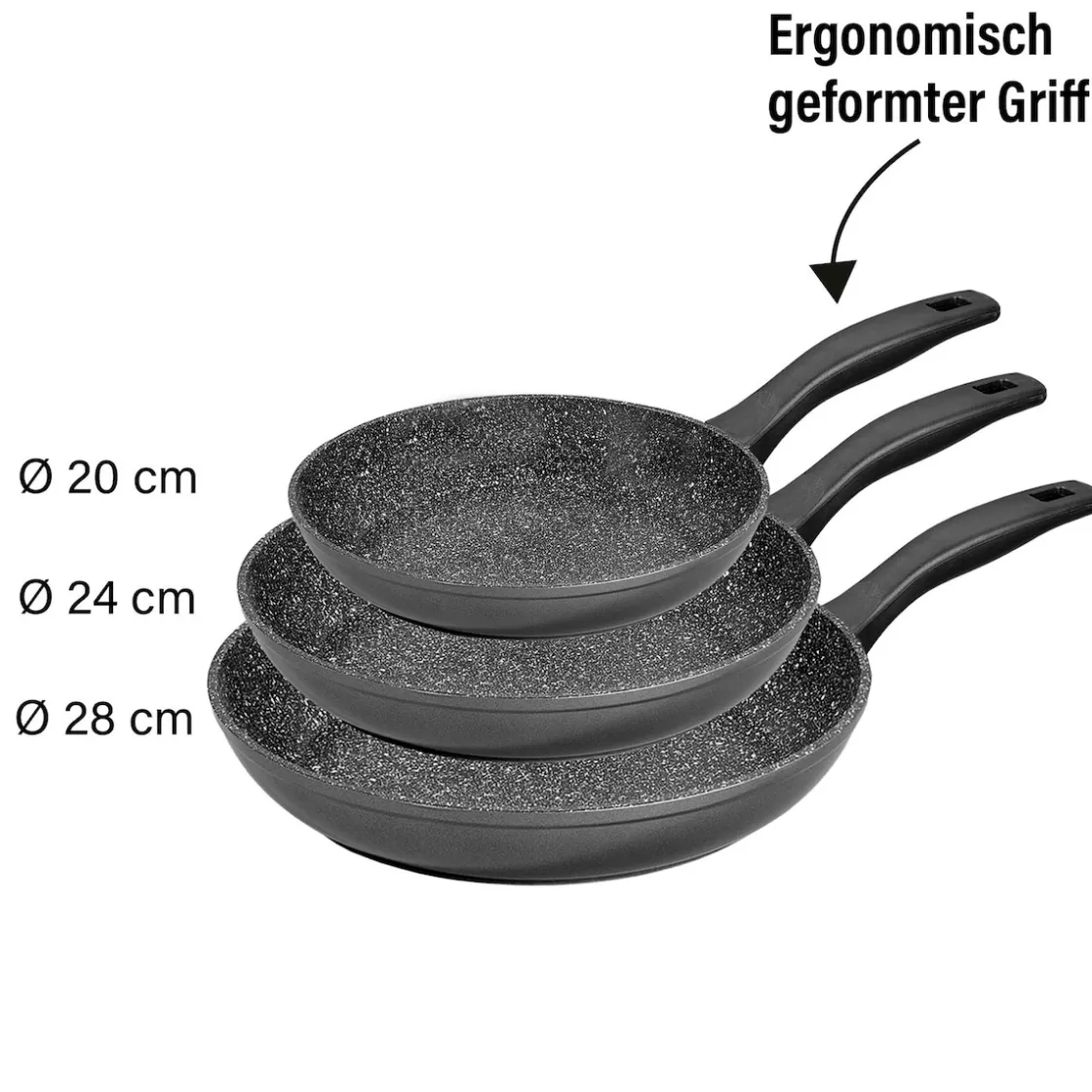 Pfannen|Die moderne Hausfrau STONELINE Made in Germany Pfannen-Set 3-teilig 20/24/28 | ohne Deckel