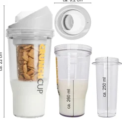 Bräter|Die moderne Hausfrau STONELINE Original CrunchCup Tragbarer Müslibecher To Go 260 + 250 ml | Weiß