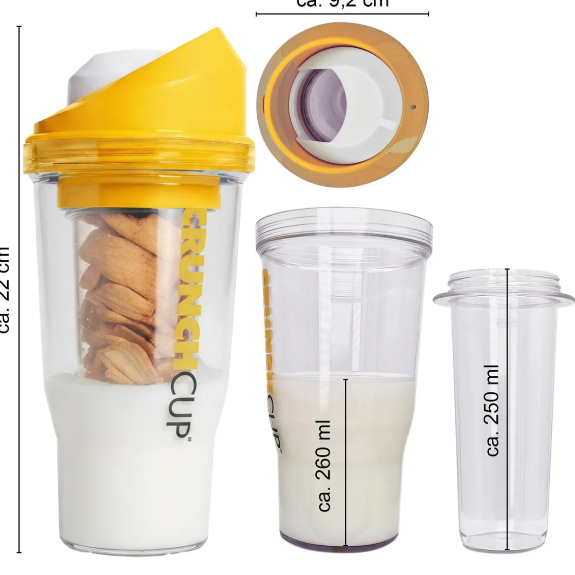 Bräter|Die moderne Hausfrau STONELINE Original CrunchCup Tragbarer Müslibecher To Go 260 + 250 ml | Gelb