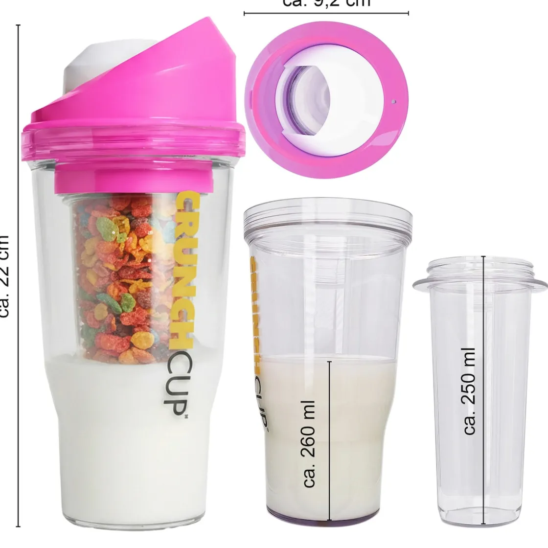 Bräter|Die moderne Hausfrau STONELINE Original CrunchCup Tragbarer Müslibecher To Go 260 + 250 ml | Pink