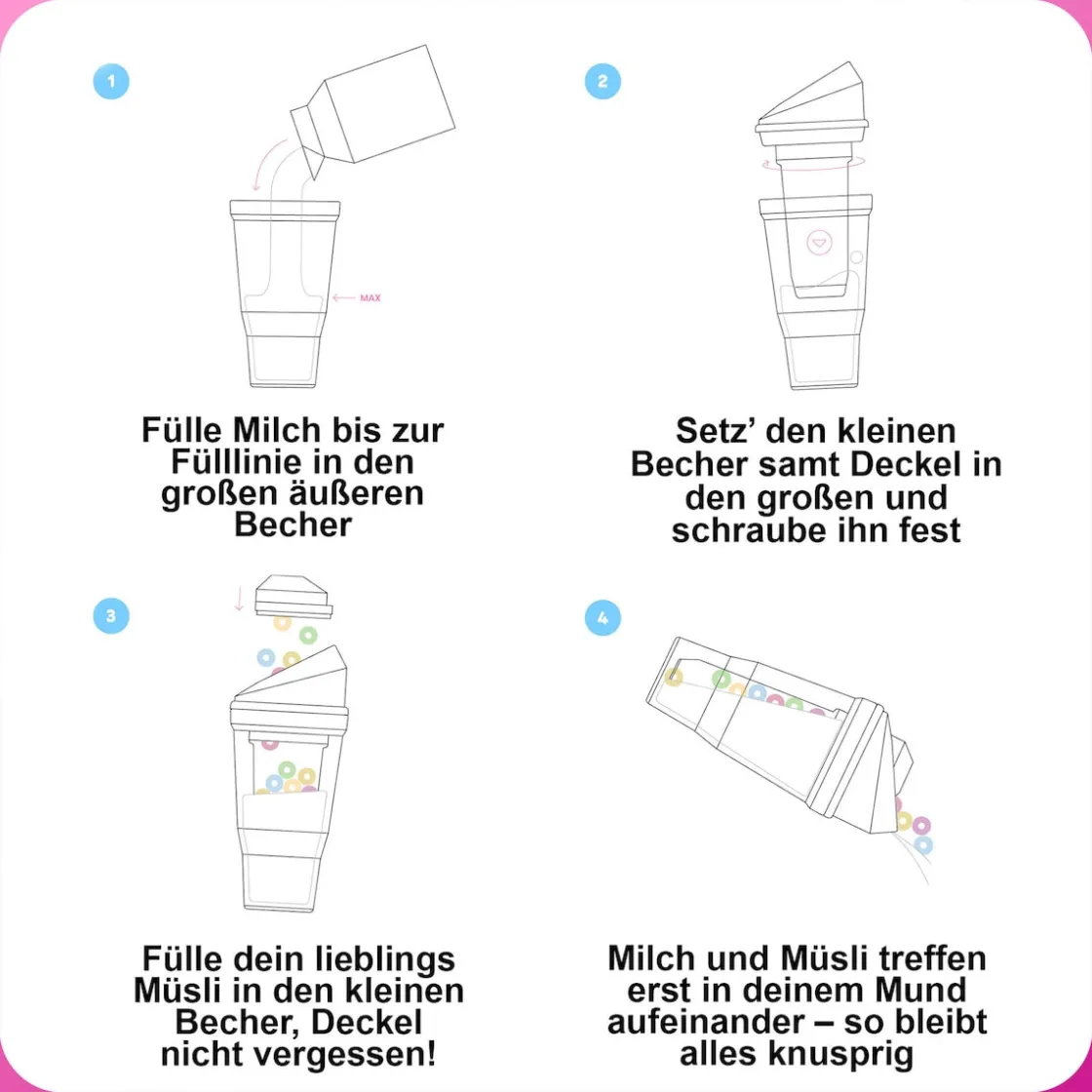 Bräter|Die moderne Hausfrau STONELINE Original CrunchCup Tragbarer Müslibecher To Go 260 + 250 ml | Pink