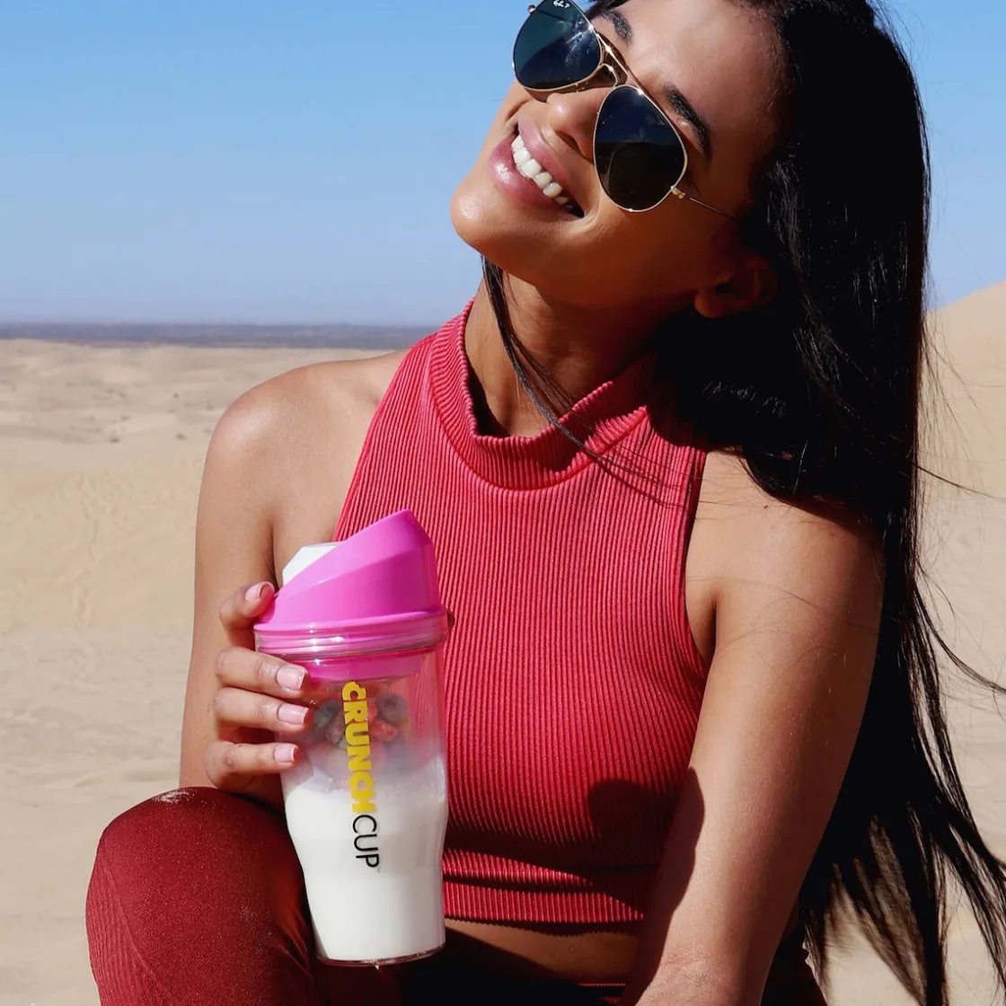 Bräter|Die moderne Hausfrau STONELINE Original CrunchCup Tragbarer Müslibecher To Go 260 + 250 ml | Pink