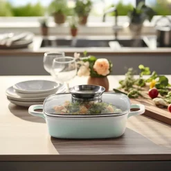 Pfannen|Die moderne Hausfrau STONELINE Servierpfanne Eckig 20 cm Mint | mit Deckel