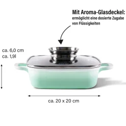 Pfannen|Die moderne Hausfrau STONELINE Servierpfanne Eckig 20 cm Mint | mit Deckel