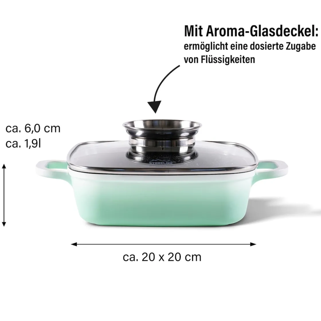 Pfannen|Die moderne Hausfrau STONELINE Servierpfanne Eckig 20 cm Mint | mit Deckel