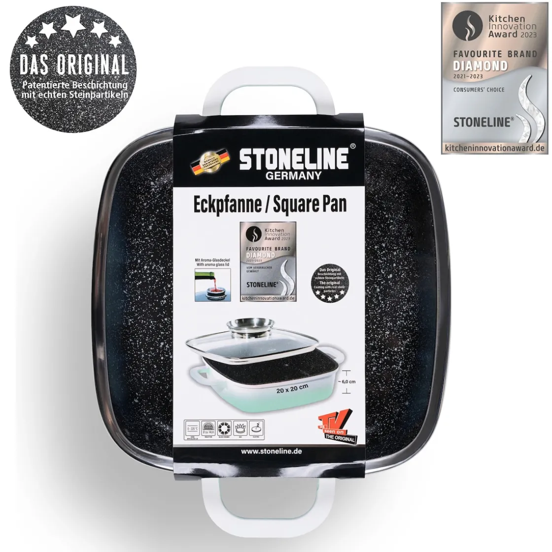 Pfannen|Die moderne Hausfrau STONELINE Servierpfanne Eckig 20 cm Mint | mit Deckel