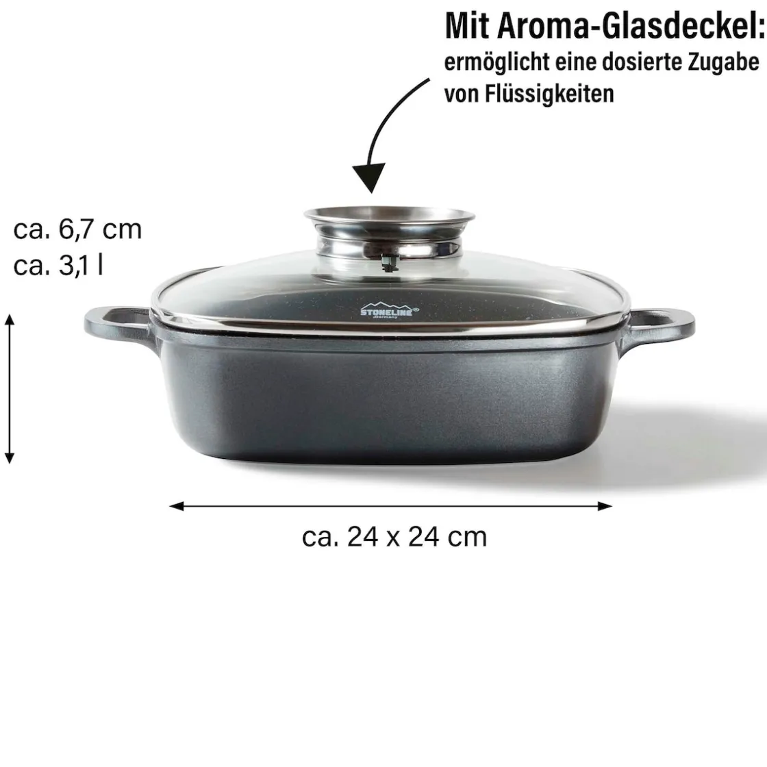 Pfannen|Die moderne Hausfrau STONELINE Servierpfanne Eckig 24 cm | mit Deckel