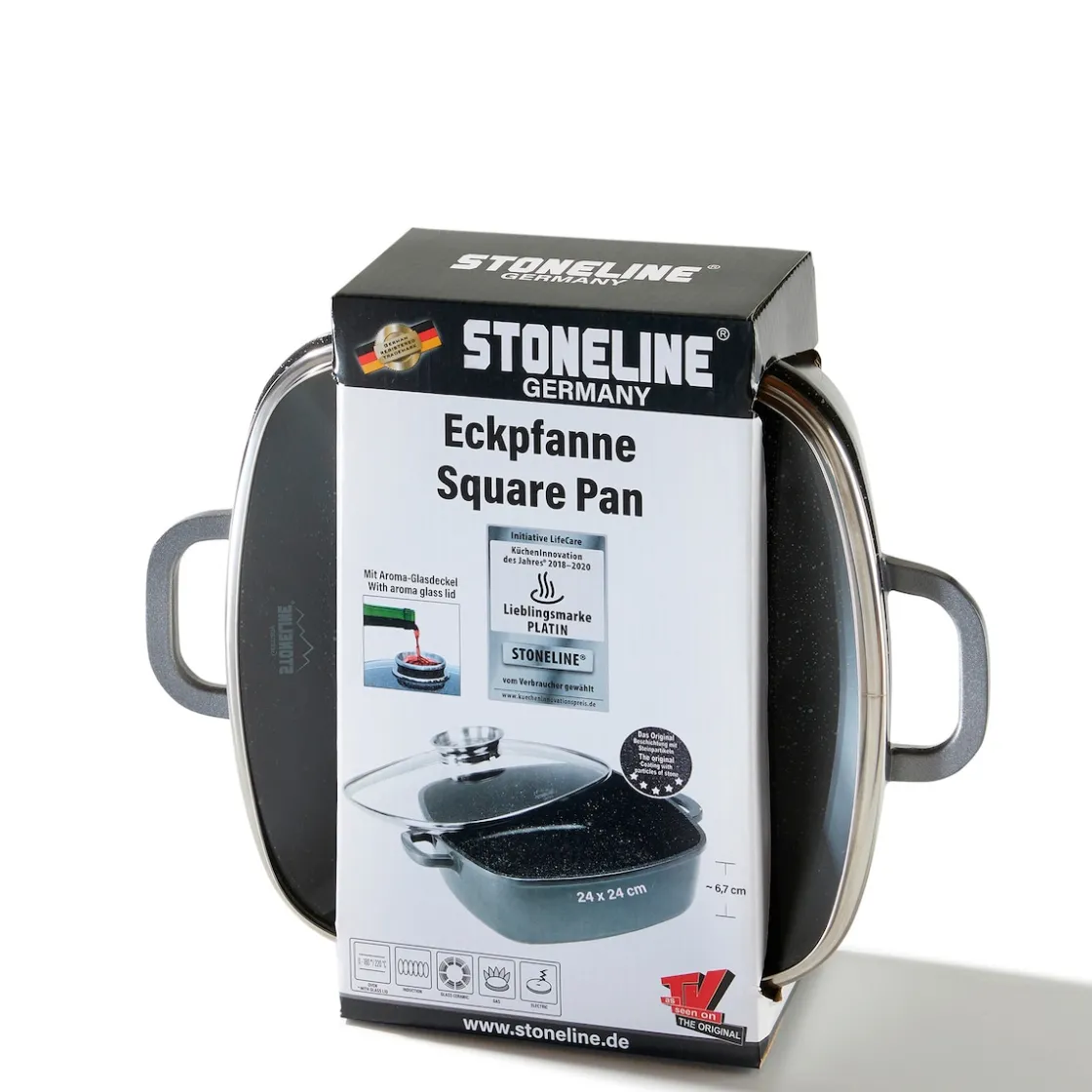Pfannen|Die moderne Hausfrau STONELINE Servierpfanne Eckig 24 cm | mit Deckel