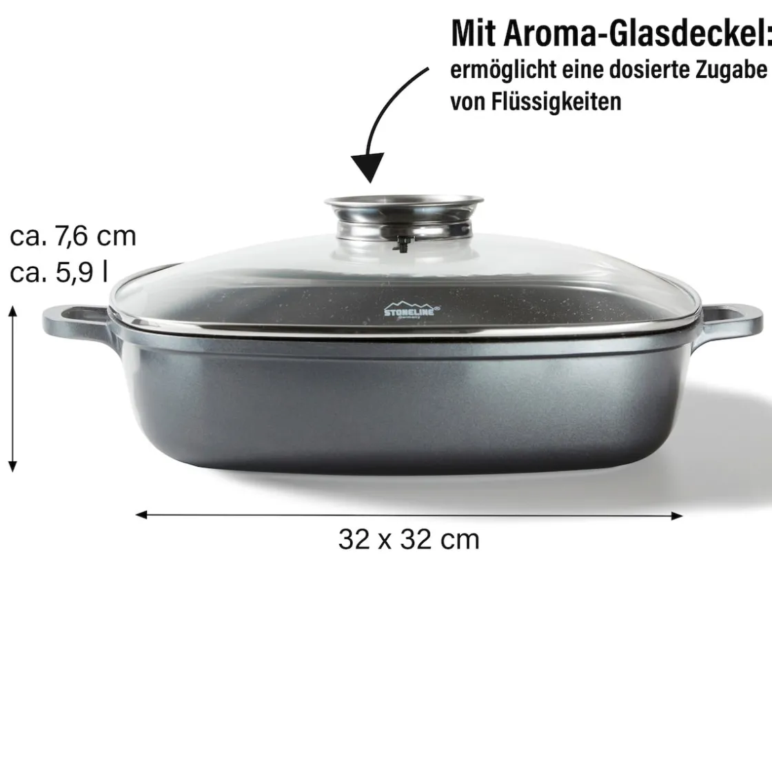 Pfannen|Die moderne Hausfrau STONELINE Servierpfanne Eckig 32 cm | mit Deckel