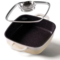 Pfannen|Die moderne Hausfrau STONELINE Servierpfanne Eckig 20 cm Creme | mit Deckel