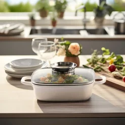 Pfannen|Die moderne Hausfrau STONELINE Servierpfanne Eckig 20 cm Creme | mit Deckel