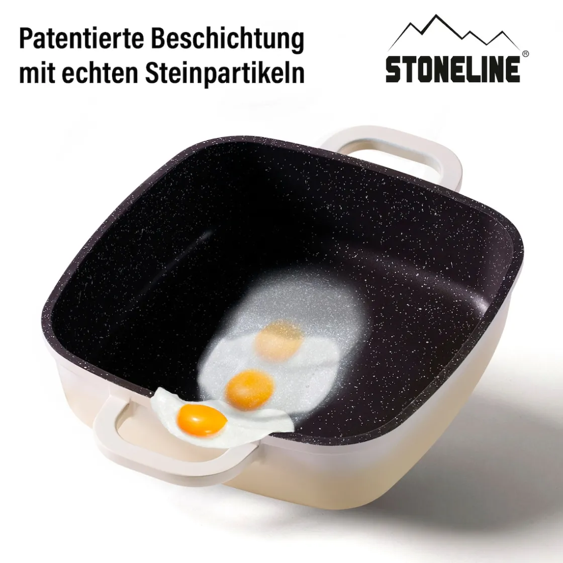 Pfannen|Die moderne Hausfrau STONELINE Servierpfanne Eckig 20 cm Creme | mit Deckel