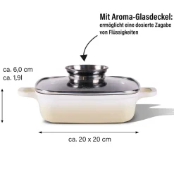 Pfannen|Die moderne Hausfrau STONELINE Servierpfanne Eckig 20 cm Creme | mit Deckel