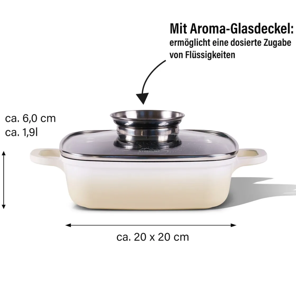 Pfannen|Die moderne Hausfrau STONELINE Servierpfanne Eckig 20 cm Creme | mit Deckel