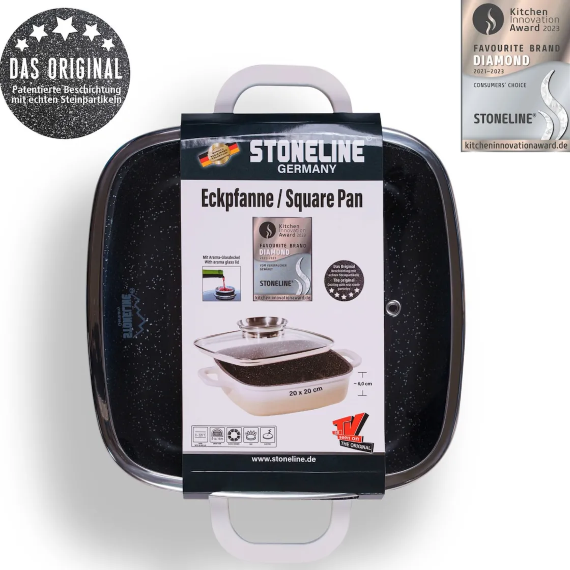 Pfannen|Die moderne Hausfrau STONELINE Servierpfanne Eckig 20 cm Creme | mit Deckel