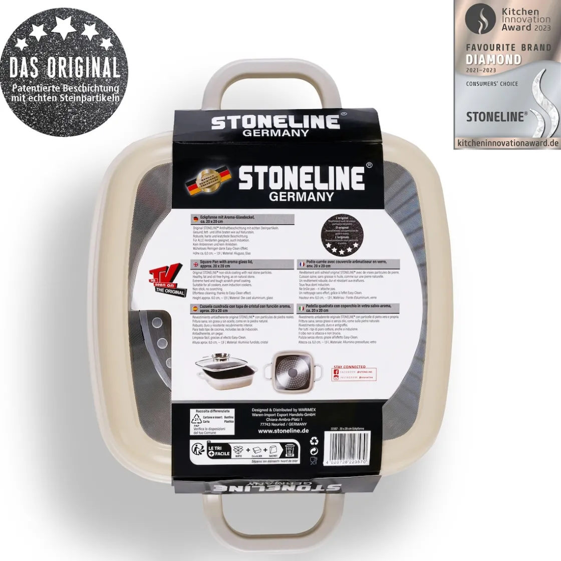 Pfannen|Die moderne Hausfrau STONELINE Servierpfanne Eckig 20 cm Creme | mit Deckel