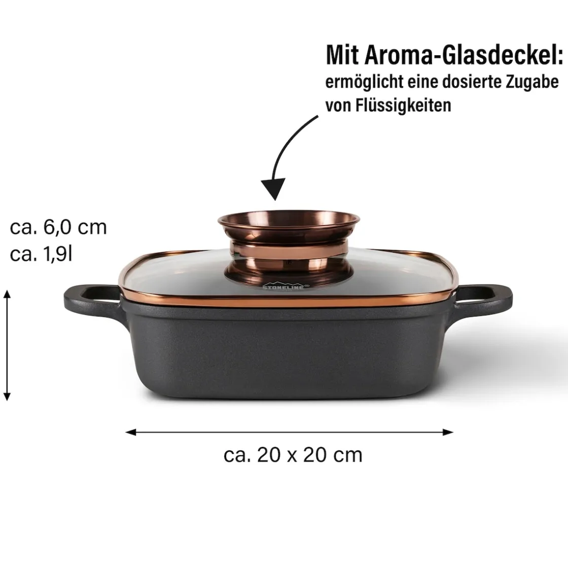 Pfannen|Die moderne Hausfrau STONELINE Servierpfanne Eckig 20 cm Roségold | mit Deckel