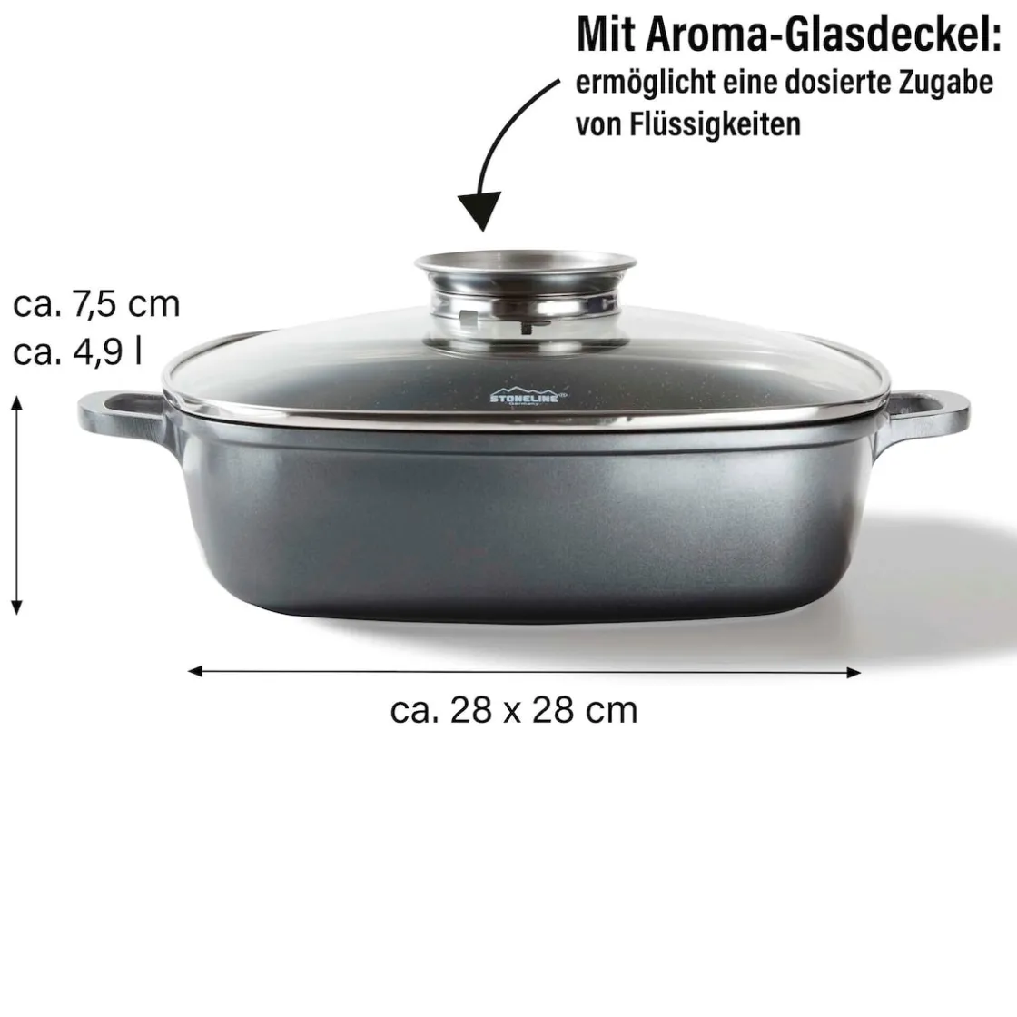 Pfannen|Die moderne Hausfrau STONELINE Servierpfanne Eckig 28 cm | mit Deckel