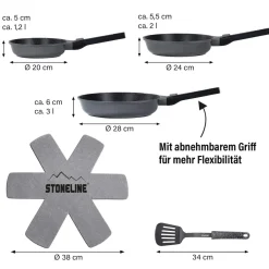 Die moderne Hausfrau STONELINE SMART Pfannen-Set 6-teilig 20/24/28 mit abnehmbaren Griffen | ohne Deckel