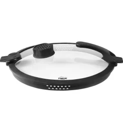 Topfdeckel|Die moderne Hausfrau STONELINE SMELL WELL FUTURE Glasdeckel 32 cm mit SMELL WELL Funktion | Schwarz