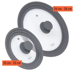 Topfdeckel|Die moderne Hausfrau STONELINE Universal Glasdeckel Set 16/18/20 und 24/26/28 | Grau