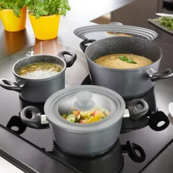 Topfdeckel|Die moderne Hausfrau STONELINE Universal Glasdeckel Set 16/18/20 und 24/26/28 | Grau