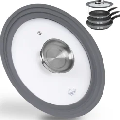 Topfdeckel|Die moderne Hausfrau STONELINE Universal Glasdeckel 24/26/28 mit Aroma-Funktion | Grau