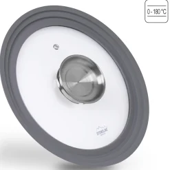 Topfdeckel|Die moderne Hausfrau STONELINE Universal Glasdeckel 24/26/28 mit Aroma-Funktion | Grau