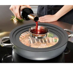 Topfdeckel|Die moderne Hausfrau STONELINE Universal Glasdeckel 24/26/28 mit Aroma-Funktion | Grau