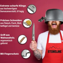 Koch- & Küchenmesser|Die moderne Hausfrau STONELINE Universalmesser 24 cm | 67 Lagen Damastmesser
