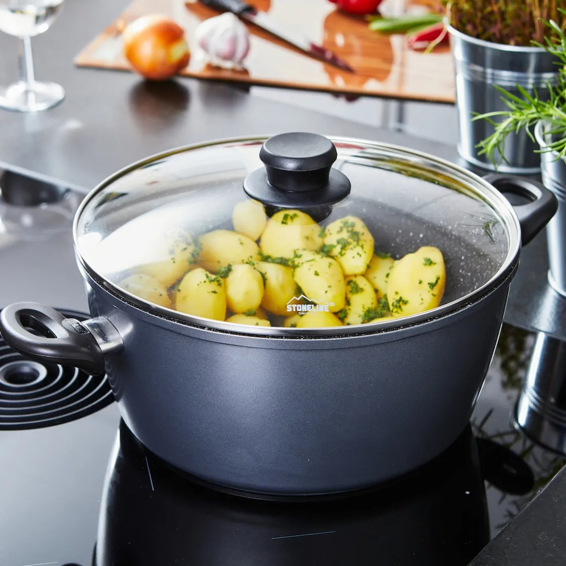 Töpfe|Die moderne Hausfrau STONELINE XXL Kochtopf 28 cm | mit Deckel