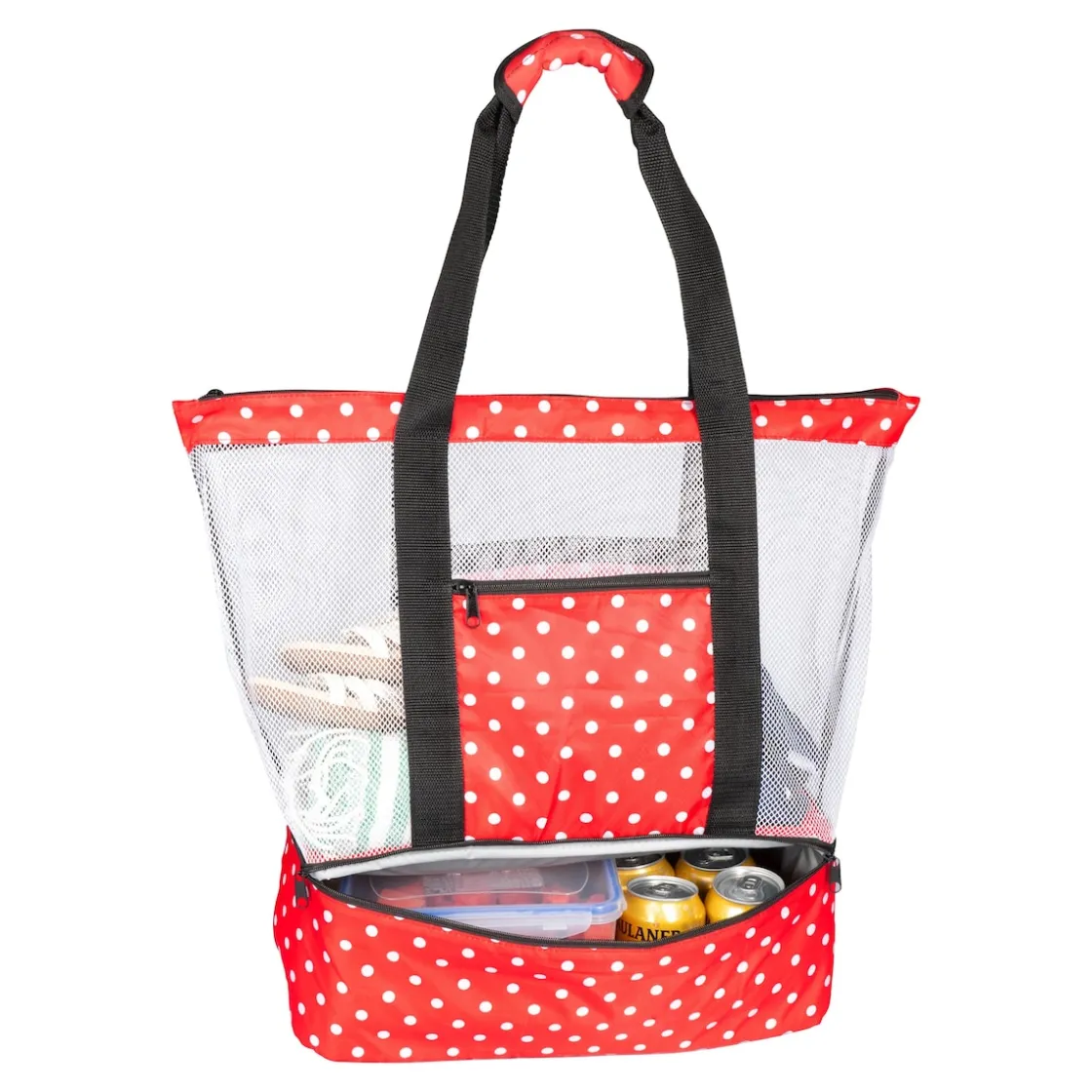 Kühltaschen & -Matten|Die moderne Hausfrau Strand- und Kühltasche "2 in 1" rot/schwarz